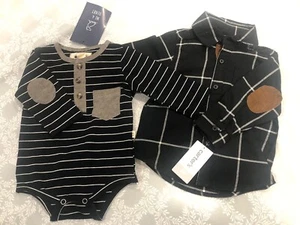 Baby Boys Shirt Lot Of 2 0-6 Months Carter’s Me & Henry Black Striped Plaid - Picture 1 of 5