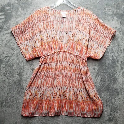 Motherhood Maternity Top Womens Medium Orange White Brown Blouse Tie Back - Image 1 of 4