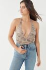 Urban Outfitters Pink Silver metallic V Neck Halter Bodysuit Top Size M NEW