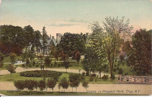 Troy NY SCENE en, Prospect Park, Antiguo, Vintage c1912 Postal 1c SELLO - Imagen 1 de 3
