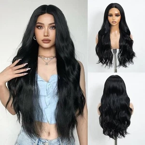 Long Black Wavy Wigs for Women 28 Inch Middle Part Curly Wavy Wig Natural Loo... - Picture 1 of 5