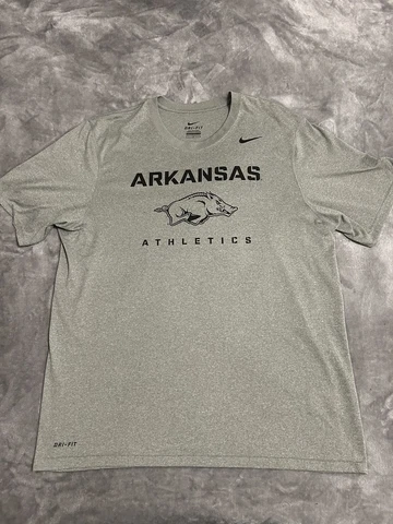 NIKE Arkansas Razorbacks Athletics T Shirt Men Large Dri Fit Grey NWOT Cover