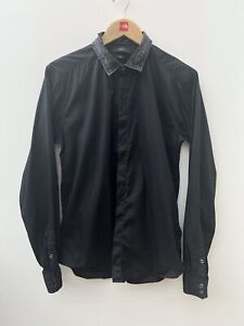 Diesel Denim Collar Concealed Buttons Long Sleeve Black Slim Fit Shirt Size L