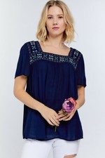 EMBROIDERED SQUARE NECK SWING BLOUSE TOP