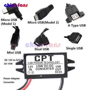 Step down DC 12V to 9/5/6V 3A 15W Mini/Micro/Double USB Power Adapter Converter - Picture 1 of 52