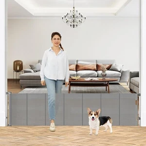 24"x110" Retractable Mesh Dog Gate – Step Over Baby Gate for Indoor/Outdoor Use - Picture 1 of 7