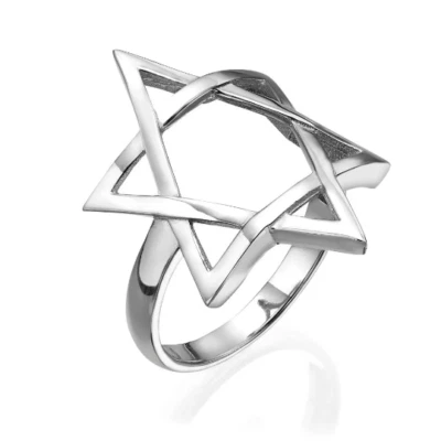14k White Gold Ring Jewish Magen Star of David Hebrew Solid Judaica Jewelry - Image 1 of 4