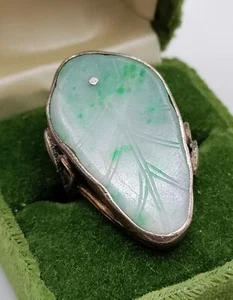 Chinesischer Export Sterling & Jade Ring Größe 7,75 - Bild 1 von 6