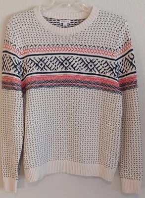 Merona Pullover Sweater Men's L Ivory Nordic Ski Holiday Cotton - Image 1 of 4