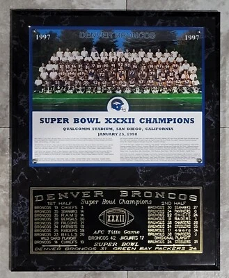 Denver Broncos Super Bowl XXXII Champions 1997 12" x 15" placa 32 Foto 1 de 4