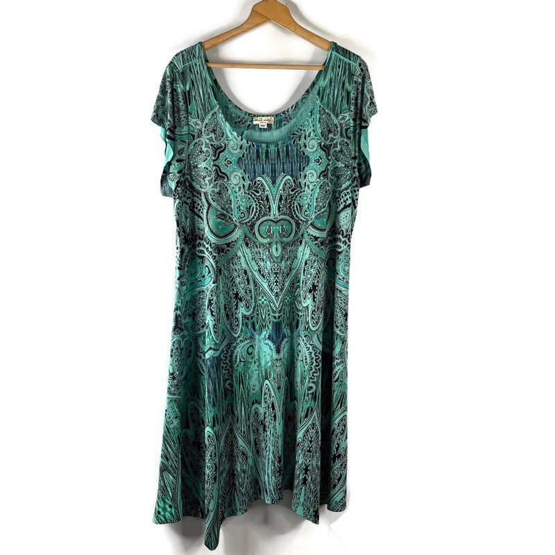 Vestido camisero midi World Unity para mujer talla 2X verde cachemira cuello redondo Foto 1 de 4