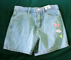 365 KIDS GARANIMALS Girl sz 6 Top-Stitched Denim Short Cotton 4 Pocket Appliqued - Picture 1 of 4