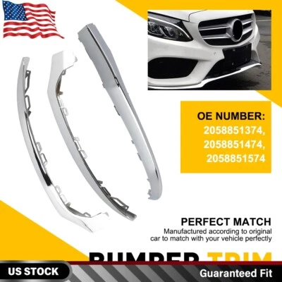 1/2SET Front Bumper Lower Chrome Molding Trim For Mercedes-Benz AMG W205 2015-18 - Image 1 of 4