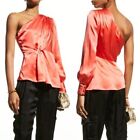 NWT Cinq a Sept Stace One-Shoulder Silk Top in Neon Coral Size Small MSRP $395