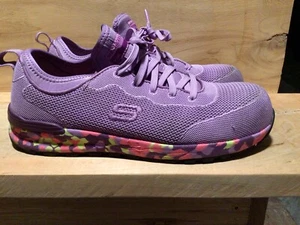Womens Size 11 Sketchers Bulkin Balran 108033 Purple Steel Safety Toe Shoes - Picture 1 of 5