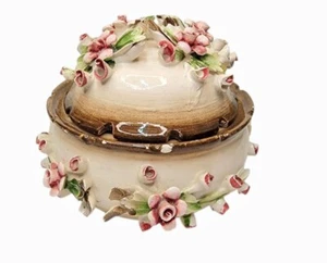 Detailed Ornate Visconti Mollica CAPODIMONTE Floral Lidded Ceramic Trinket Box - Picture 1 of 7