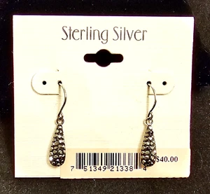 925 Sterling Silver Black Crystal Drop Earrings - New with tags - Picture 1 of 4