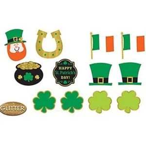 Pack of 12 St Patrick's Day Irish Glitter Party Cutouts Wall Decorations - Picture 1 of 1