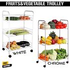 3 Tier Heavy Fruit Trolly Basket Kitchen Storage Rack Vegetable Wheels Cart UK
