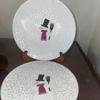 Two Crate And Barrel Bodum Christmas Snowman White Salad Plates France