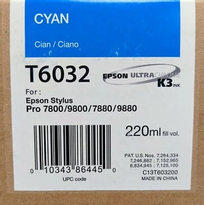 Original-Zubehör-Hersteller Epson T6032 220 ml Cyan Tinte Stylus Pro 7880 9880 Ablaufdatum: 10-2014 - Bild 1 von 4