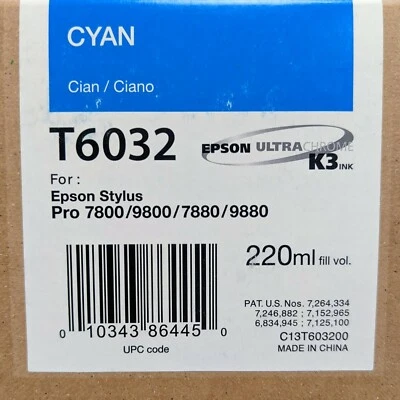 OEM EPSON T6032 220ML CYAN INK STYLUS PRO 7880 9880 Exp : 10-2014 - Image 1 of 4