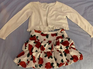 Crazy 8 Girl’s Size 7 Red Roses Skirt And White Pearl Sweater - Picture 1 of 10