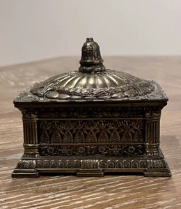 Vintage Heavy Brass Ox Victorian Ornated Hinged Trinket Chest Wooden Box 4”x3” - Picture 1 of 19