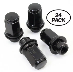 24 Gloss Black 12x1.5 1.87 OEM Factory Mag Washer Lug Nuts Toyota Tacoma 4Runner - Picture 1 of 8