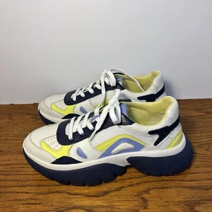 Maje W20 Urban Leather Sneakers Women 10.5 EU 41 Blue Yellow Chunky Trainer $295 - Picture 1 of 9