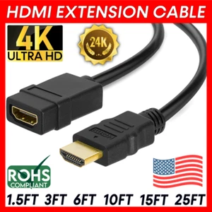 HDMI Extension Cable Male to Female HDMI Cable Extender 4K 1.5 3 6 10 15 25 Feet - Picture 1 of 12
