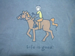 NEW RARE ORIGINAL LIFE IS GOOD STEEL BLUE HORSE SHORT SLEEVED T-SHIRT SZ MEDIUM - Picture 1 of 4