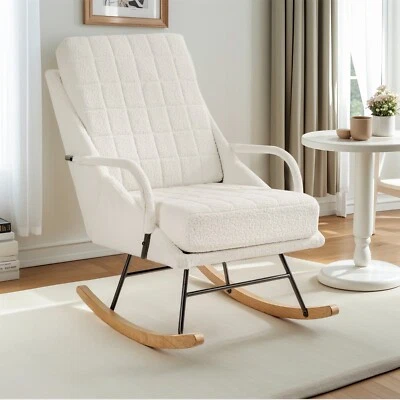 Rocking Chair Leather Upholstered Single Sofa High Back Armchair Padded Seat NEW - Image 1 of 4