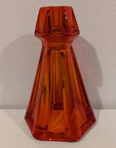 AS IS Viking Glass Epic Column Rib Mid Century Candle Holders Persimmon 6.125" - Foto 1 di 9
