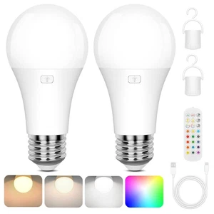 Rechargeable Battery Operated A19 Light Bulb with Remote Control 2 Packs, Dim... - Picture 1 of 7