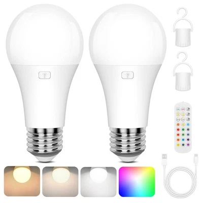 Rechargeable Battery Operated A19 Light Bulb with Remote Control 2 Packs, Dim... - Image 1 of 4