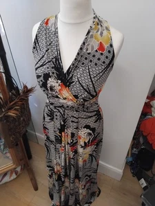 Phase Eight Maxi Long Dress Summer Stretch UK 10 White Yellow Pink Black - Picture 1 of 15