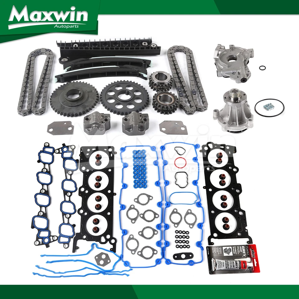 Head Gasket Set Timing Chain Kit Oil Water Pump Fit 2004 Ford E-350 Super Duty Foto 1 de 4
