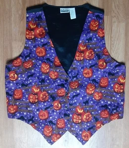 Gilet vintage années 90 Halloween Basic Edition violet orange citrouilles chats noirs - Photo 1/4