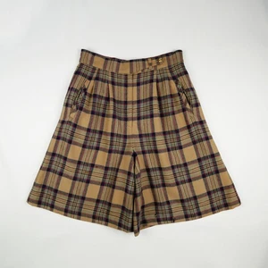 vintage wool 90s tarten beige check wide womens grunge shorts pants medium 12 - Picture 1 of 11