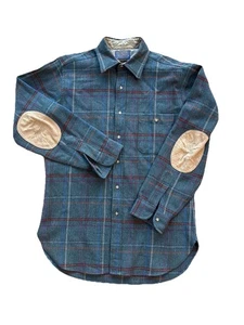 Pendleton Wool Trail Button Up Shirt Elbow Patch Green Plaid Flannel - MEDIUM - Picture 1 of 5