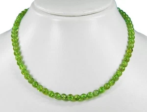 Edelstein Halskette aus Peridot  in Kugelform Ø4 mm 925 Silber Verschluss - Picture 1 of 3