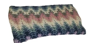 Handgehäkelt blau lila rosa weiß hellbraun Multi Ripple Afghan Schoß Decke Überwurf - Bild 1 von 10