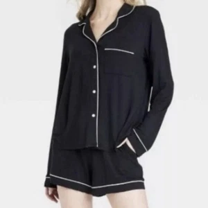 Stars Above Women's Soft Long Sleeve Top and Short Pajama Set Black Medium - Picture 1 of 6