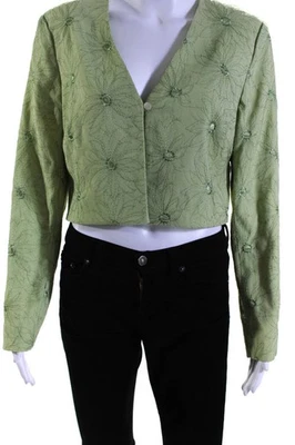 Nicole Miller Women's Long Sleeves Lined Cropped One Button Jacket Green Size S - Image 1 of 4