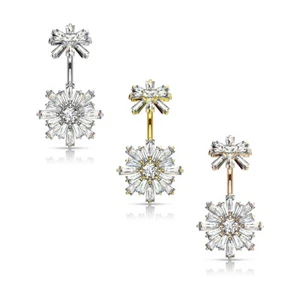 Tier Baguette CZ Flower Internally Threaded Flower Belly Button Navel Ring B599 - Picture 1 of 6