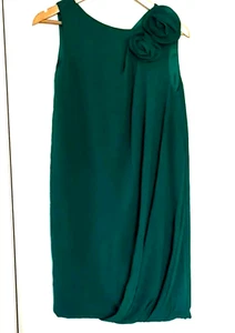 Jeanne Lanvin Green Silk Sleeveless Shoulder Flower Cocktail Dress Size:S - Picture 1 of 7