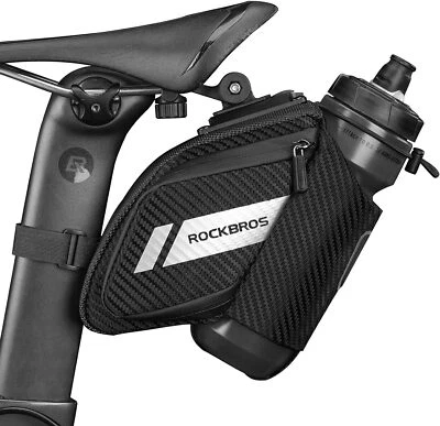 ROCKBROS Bike Saddle Bag Bike Seat Bag with Water Bottle Holder Under Seat Bags - Image 1 of 4