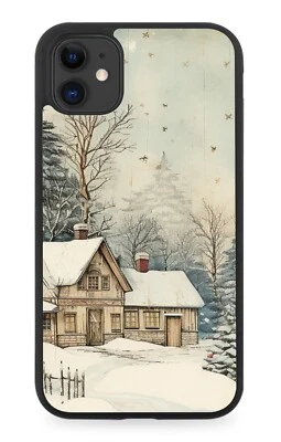 Snowy Christmas Scene Rubber Phone Case House Greetings Card Design Picture DQ05 - Image 1 of 2