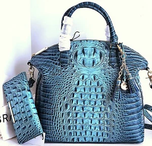 🌹Borsa a tracolla Brahmin Duxbury Dome bottiglia blu ombreggiata borsa in pelle + portafoglio + nappa nuova con etichette - Foto 1 di 11